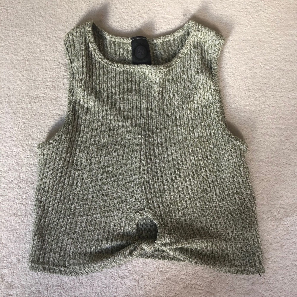 May Pink Cropped Sage Green Knit Tank Top